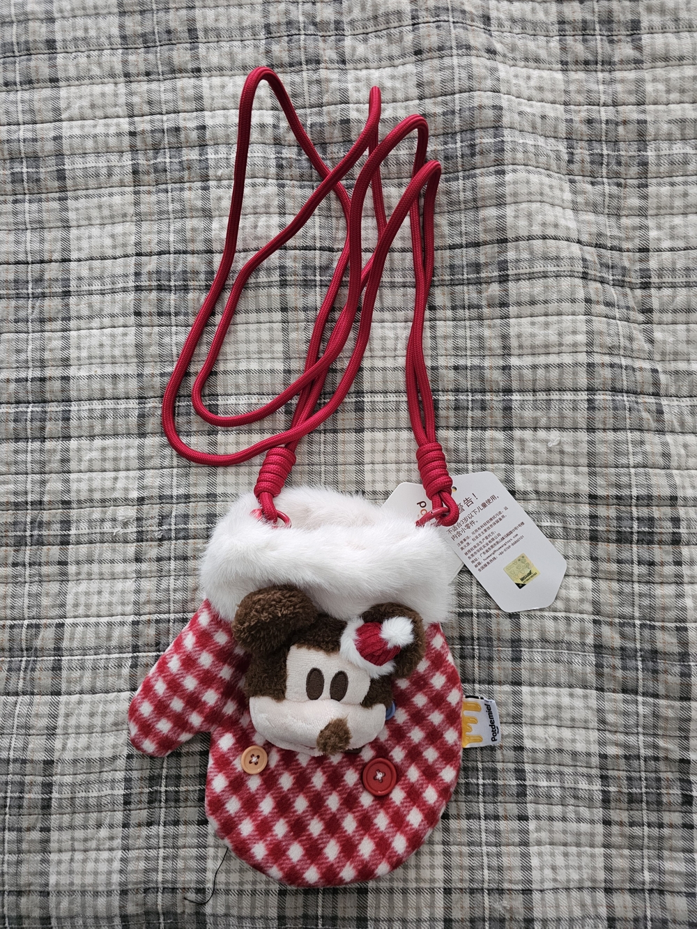 Disney Red Plaid Plush Mickey Mittens Crossbody Purse
